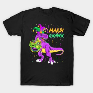 Mardi Grawr T-Rex Dinosaur Toddler Kids Mardi Gras  Men T-Shirt